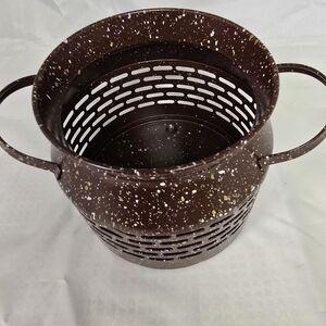 Farmhouse Decor.  Sonoma Brown Speckled Metal Candle Holder